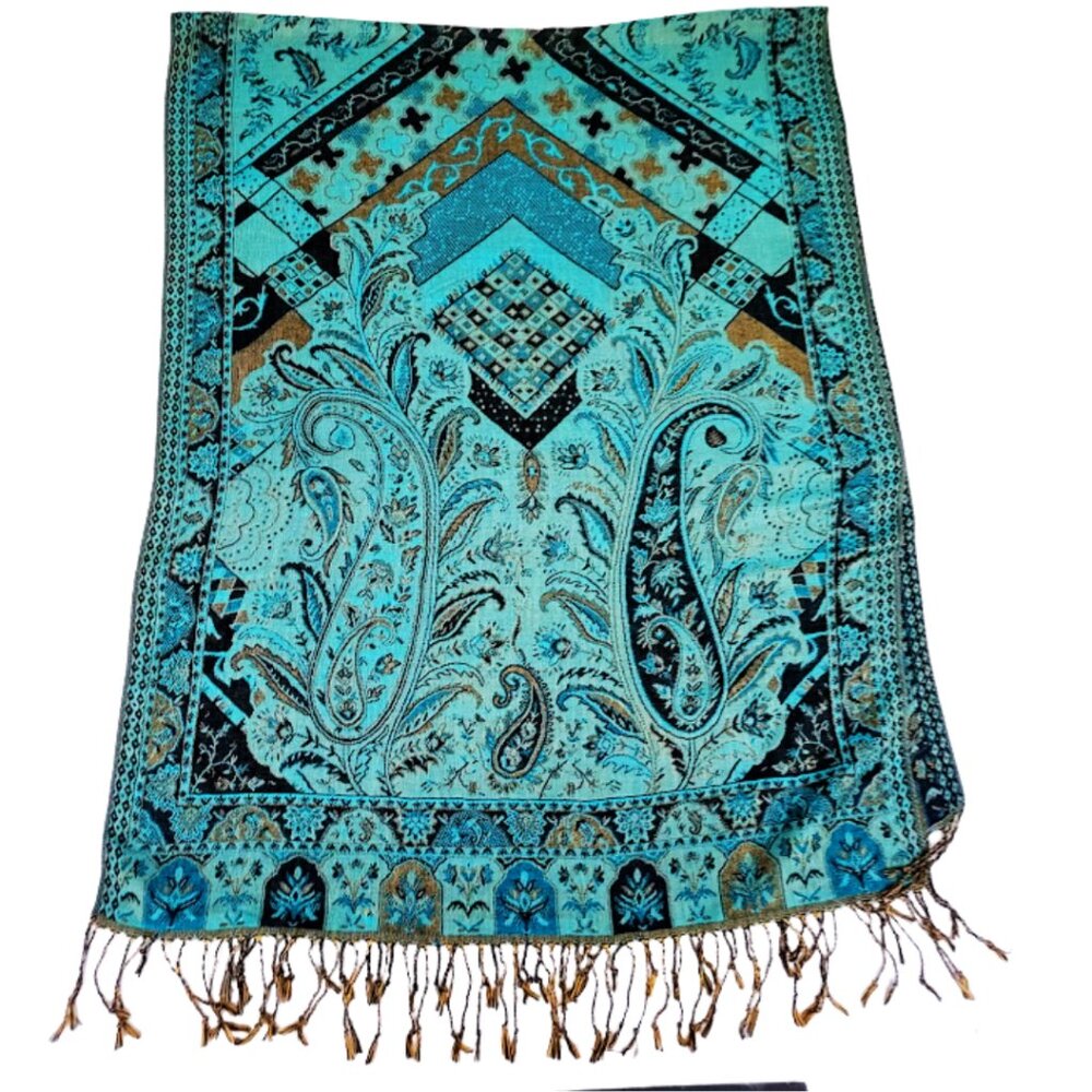 Cashmere Pashmina Paisley Wrap Scarf Hijab Turquoise Multi